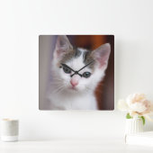 Horloge Carrée Kitty tacheté blanc (Maison)