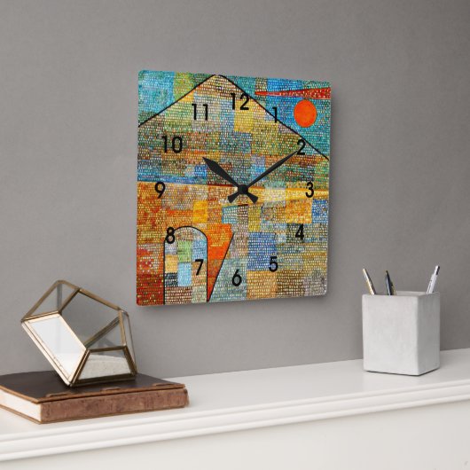 Horloge Carrée Klee - Ad Parnassus, oeuvre d'art Paul Klee (Bureau)