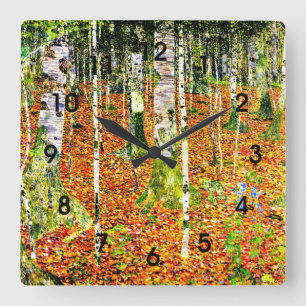Horloge Carrée Klimt - Forêt de bouleau, tableau de Gustav Klimt