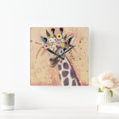 Horloge Carrée Klimt Giraffe | Adorned In Flowers (Maison)
