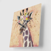 Horloge Carrée Klimt Giraffe | Adorned In Flowers (Angle)