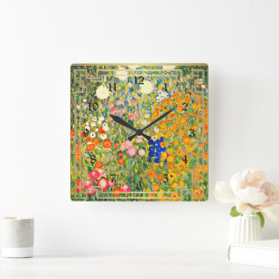 Horloge Carrée Klimt - Jardin Fleur,