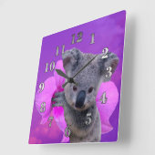 Horloge Carrée Koala et orchidée (Angle)