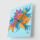 Horloge Carrée Koi et fleurs (Angle)