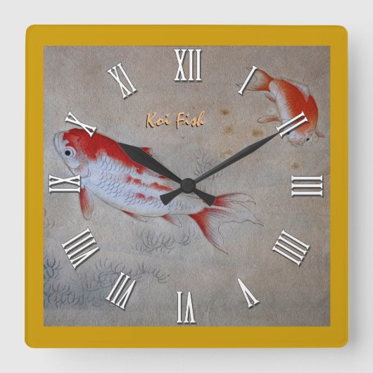 Horloge Carrée Koi Fish master Art, Aquarelle antique Chine (Recto)