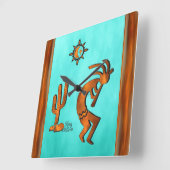 Horloge Carrée Kokopelli Et Cactus (Angle)