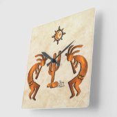 Horloge Carrée Kokopelli Et Cactus (Angle)