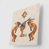 Horloge Carrée Kokopelli Et Cactus (Angle)