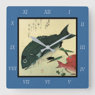 Horloge Carrée Kurodai & Akadai - Estampe japonaise de Hiroshige 