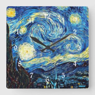 Horloge Carrée La célèbre peinture de Van Gogh, Nuit étoilée,
