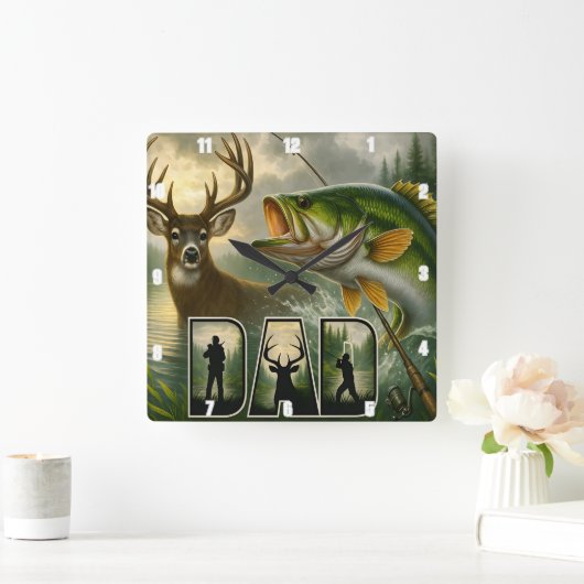 Horloge Carrée La chasse aux cerfs de papa Pêche Faune (Maison)