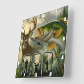 Horloge Carrée La chasse aux cerfs de papa Pêche Faune (Angle)