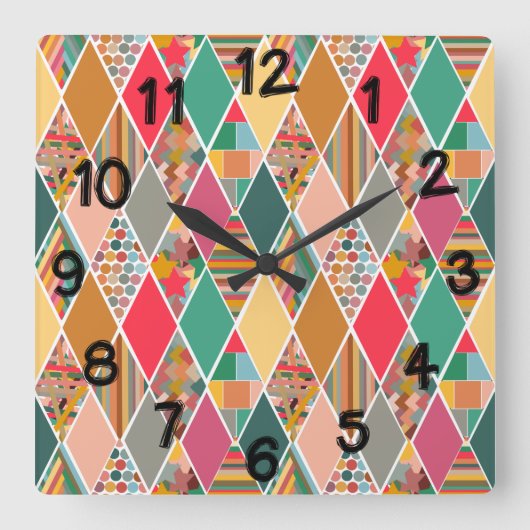 Horloge Carrée La courtepointe Boho Crazy (Recto)