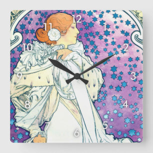 Horloge Carrée La Dame des Camelias, Alphonse Mucha