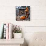 Horloge Carrée La fête forestière secrète de l'écureuil Ai image<br><div class="desc">Cet écureuil solitaire est en train de faire un festin secret de noix pendant la saison d'automne de la forêt, un petit citrouille orange avec sa coupe en haut ouvert, révèle encore plus de noix à l'intérieur. Le sol est recouvert de feuilles tombés et de débris. Cette scène simple évoque...</div>