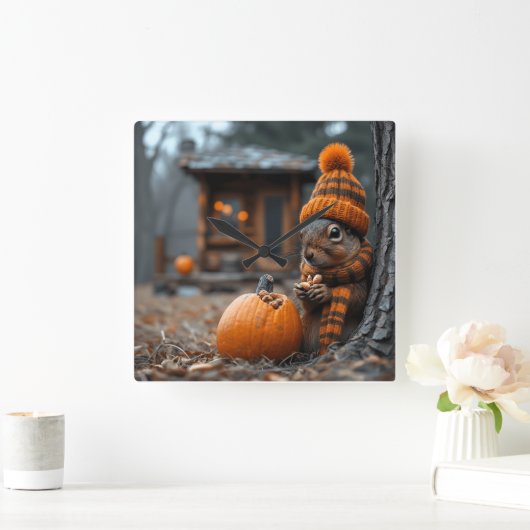 Horloge Carrée La fête forestière secrète de l'écureuil Ai image (Maison)