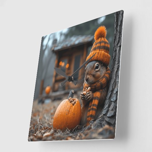 Horloge Carrée La fête forestière secrète de l'écureuil Ai image (Angle)