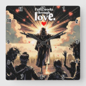Horloge Carrée La foi fonctionne par l'amour. Galates 5:6 (Recto)