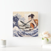 Horloge Carrée La Grande Vague Ukiyoe Collages (Maison)