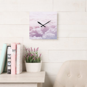 Horloge Carrée Là-haut dans les Nuages Pastel 1