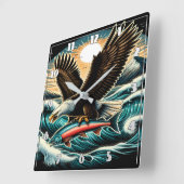 Horloge Carrée La Majesté des Aigles de Bald en vol (Angle)