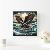 Horloge Carrée La Majesté des Aigles de Bald en vol (Maison)