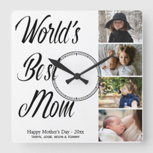 Horloge Carrée La Meilleure Maman Mother's Day Photo Collage Squa
