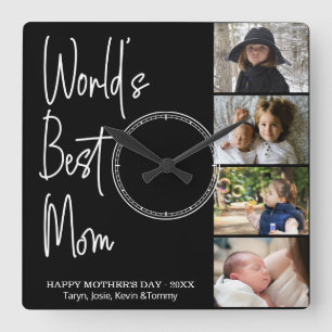 Horloge Carrée La Meilleure Maman Mother's Day Photo Collage Squa