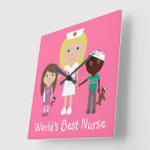 Horloge Carrée La meilleure nurse de Cute World (Angle)