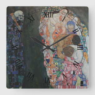 Horloge Carrée La Mort et la Vie de Gustav Klimt Art Nouveau vint