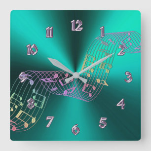 Horloge Carrée La musique métallique turquoise note l'horloge