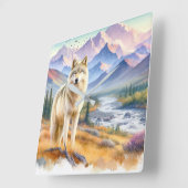 Horloge Carrée La nature du loup de bois (Angle)