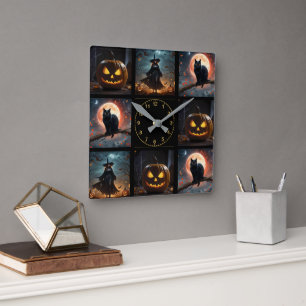 Horloge Carrée "La nuit des méchants : La sorcière d'Halloween ef