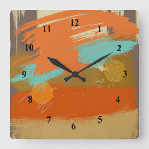 Horloge Carrée La peinture abstraite d'art de paysage entoure des
