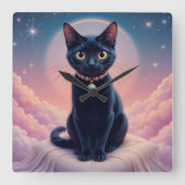 Horloge Carrée La Reine Du Ciel De Chat Noir (Recto)