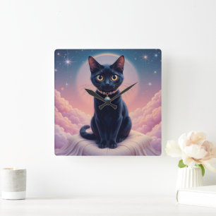 Horloge Carrée La Reine du Paradis des Chats Noirs
