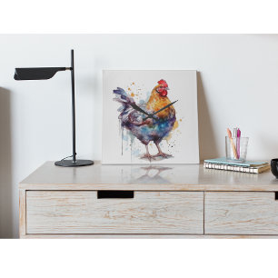 Horloge Carrée La splendeur de la basse-cour : Poule à l'aquarell
