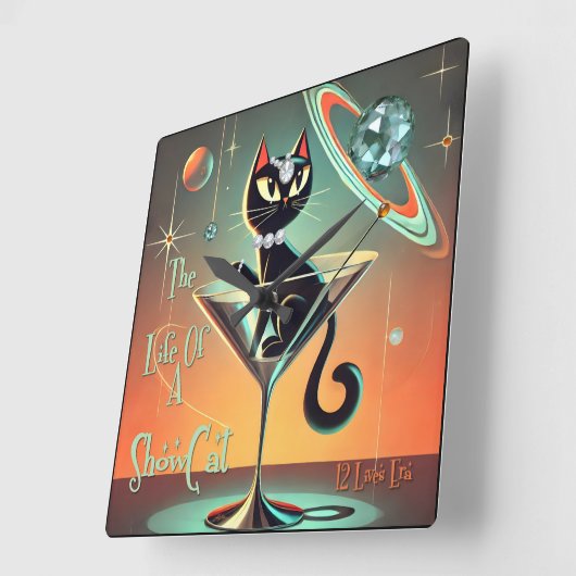 Horloge Carrée La Vie D'Un Chat De Femme De Chaussure (Angle)