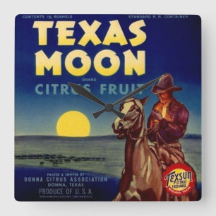 Horloge Carrée Label Texas Moon Citrus Fruit Crate