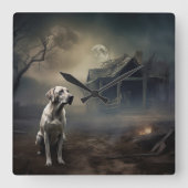 Horloge Carrée Labrador Halloween Épouvantable (Recto)
