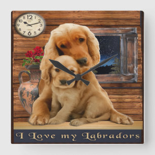Horloge Carrée Labrador retriever art clock