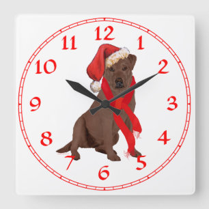 Horloge Carrée Labrador Retriever Chocolat de Noël