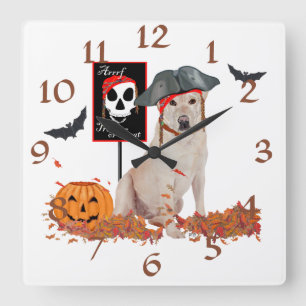 Horloge Carrée Labrador retriever jaune Halloween