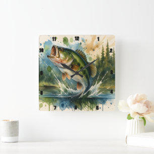Horloge Carrée Lac Bass Jumping animé Illustré