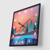 Horloge Carrée Lac d'hiver pittoresque avec Cerf (Angle)