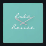Horloge Carrée Lac House Teal Blue Aqua White Elegant Stylish<br><div class="desc">Designed with beautiful light teal blue background,  this is perfect for venims and home decor for lakeshore homes or new homes. You may change the background color if you wish !</div>