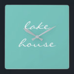 Horloge Carrée Lac House Teal Blue Aqua White Elegant Stylish<br><div class="desc">Designed with beautiful light teal blue background,  this is perfect for venims and home decor for lakeshore homes or new homes. You may change the background color if you wish !</div>