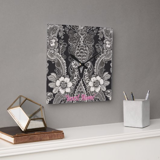 Horloge Carrée Lace Floral Harmony (Bureau)