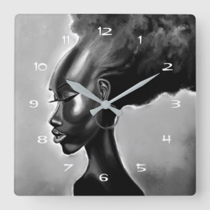 Horloge Carrée Lady Shy - Jolie peinture de femme africaine - Él
