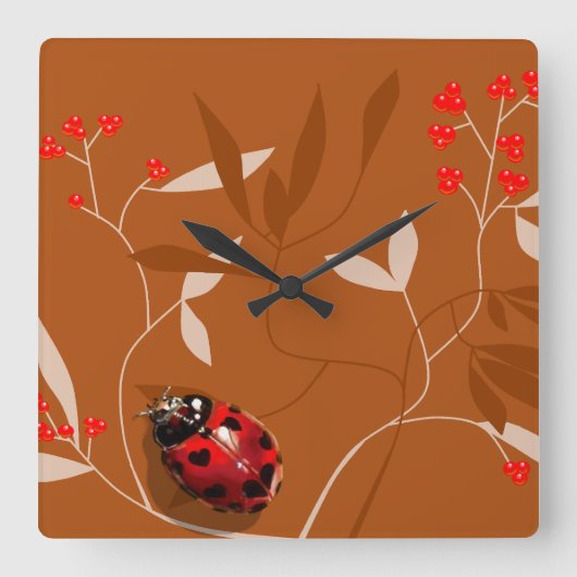 Horloge Carrée Ladybug heart shaped spots on red berry clock (Recto)